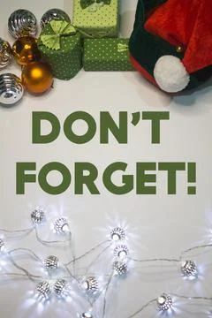 Don't forget! Text on Christmas Background. Holiday themed reminder as celebr Stock Photos