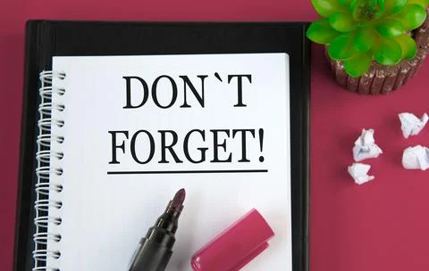DON`T FORGET! - words in white notebook on red background Stock Photos