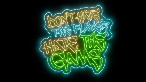 Don't hate the player flickering neon sign loop animation uniform background Stock Footage 333245054