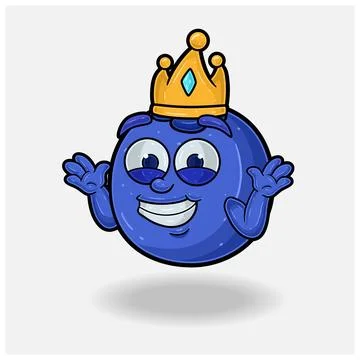 Dont Know Smile expression with Blueberry Fruit Crown Mascot Character Cartoo Stock Illustration