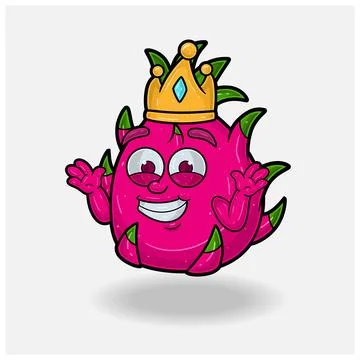 Dont Know Smile expression with  Dragon Fruit Crown Mascot Character Cartoon. Stock Illustration