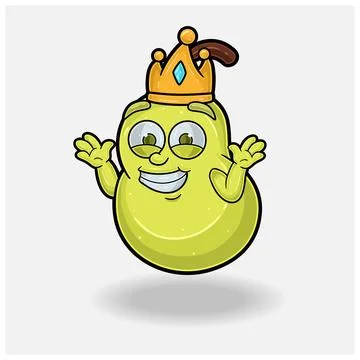 Dont Know Smile expression with Pear Fruit Crown Mascot Character Cartoon. Stock-Illustration