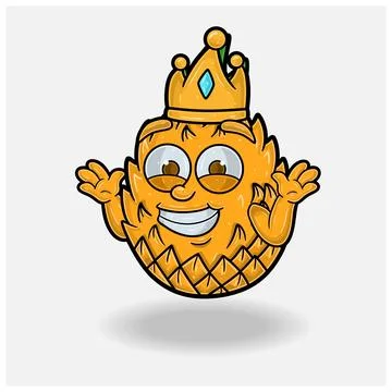Dont Know Smile expression with Pineapple Fruit Crown Mascot Character Cartoo Stock Illustration