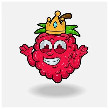 Dont Know Smile expression with Raspberry Fruit Crown Mascot Character Cartoo Stock Illustration