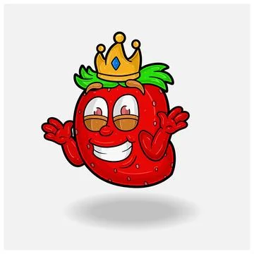 Dont Know Smile expression with Strawberry Fruit Crown Mascot Character Car.. Stock Illustration