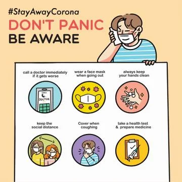 Don't Panic Be Aware Corona Covid-19 Concept Vector Illustration Stock Illustration