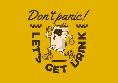 Don't panic, let's get drink. Mascot character design of can drink in runni.. Stock Illustration