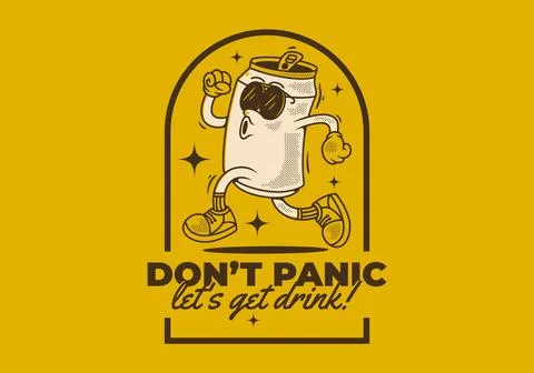 Don't panic, let's get drink. Mascot character design of can drink in runni.. Stock Illustration