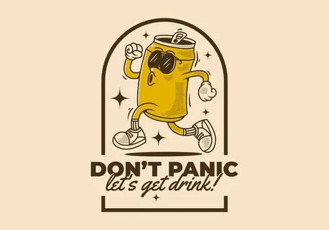 Don't panic, let's get drink. Mascot character design of can drink in runni.. Stock Illustration