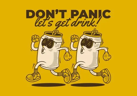 Don't panic, let's get drink. Mascot character design of can drink in runni.. Stock Illustration