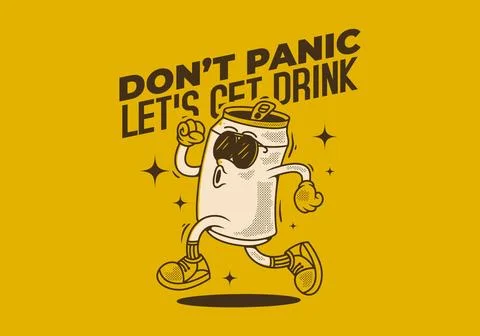 Don't panic, let's get drink. Mascot character design of can drink in runni.. Stock Illustration