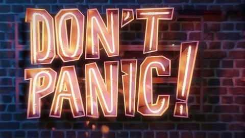 Don't Panic. Neon Glowing Billboard Stock Footage 128187523