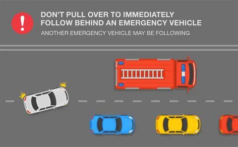 Dont' pull over to immediately follow behind an emergency vehicle. Stockillustratie