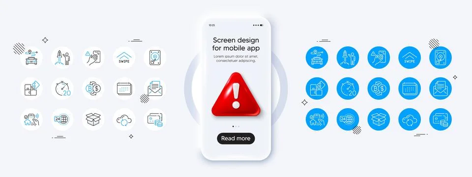 Dont touch, Launch project and Mail correspondence line icons. For web app Stock Illustration