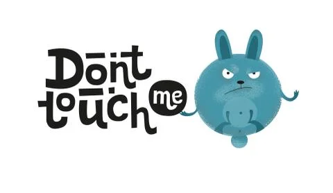 Don't touch me - funny, comical, black humor quote with angry round bunny.Unique Stock Illustration