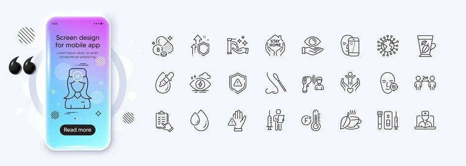 Dont touch, Problem skin and Nasal test line icons for web app. Pictogram icon Stock Illustration