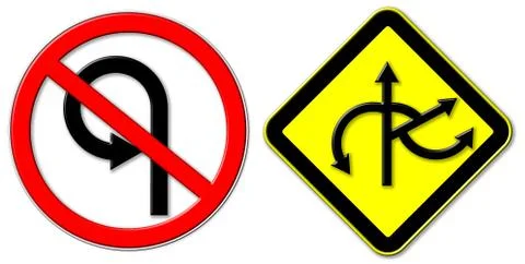 Don't u-turn and junctions signs Stock Illustration