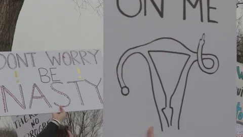 Dont Worry Be Nasty Protest Sign - Womens March Stock Footage 81252958