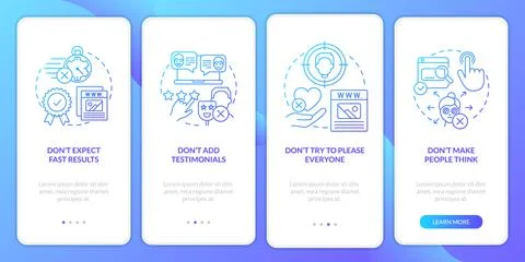 Donts for website success blue gradient onboarding mobile app screen Stock Illustration
