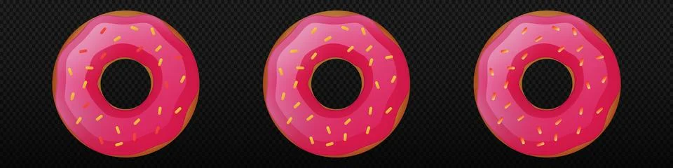 Donut 3d vector realistic doughnut set Stock Illustration