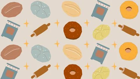 Donut and bread oven baking background Stock Illustration