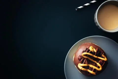 Donut and coffee copy space. 스톡 사진