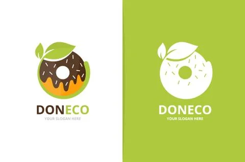 Donut and leaf logo combination. Unique bakery and organic logotype design Stock Illustration