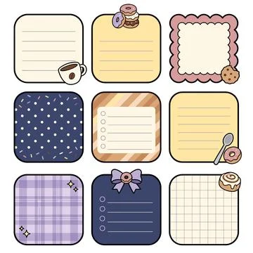Donut Bakery Sweet Sticky Note Bundle Stock Illustration