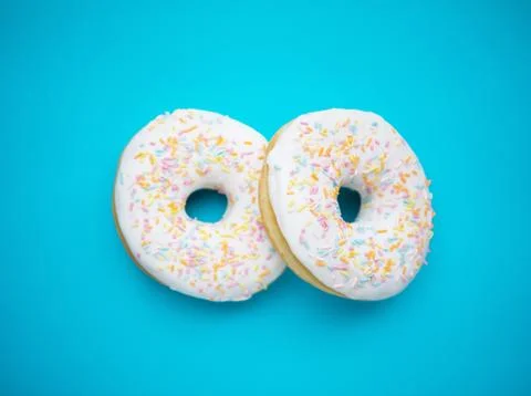 Donut on blue background 写真素材