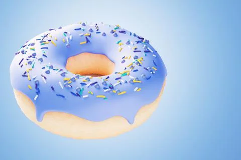 A donut with blue icing on blue background 3d render Stock Illustration