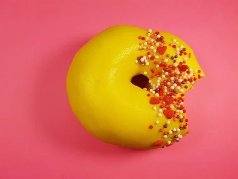Donut cake  bitten by time-lapse Stock Footage 80960492