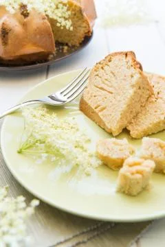 Donut cake with elderflowers Stock Photos