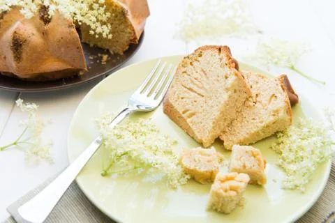 Donut cake with elderflowers Stock Photos
