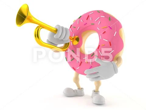 Donut character holding trumpet Stock Illustration