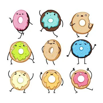 Donut character set cartoon vector illustration Stock Illustration