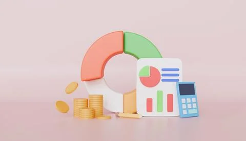 Donut chart and financial graph on clipboard, Financial graph economics Stockillustratie