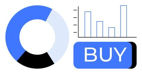 Donut chart, bar graph displaying statistical data, and a BUY button. Ideal f 스톡 일러스트