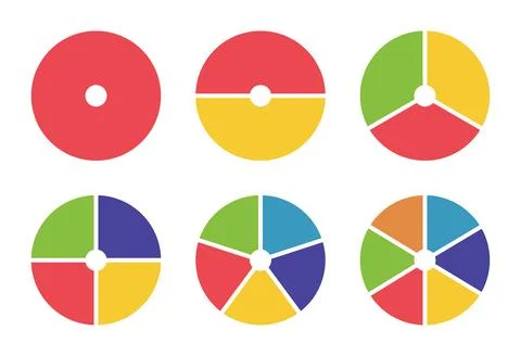 Donut chart segmented on equal parts. Wheels divided in from 1 to 6 sections. Stock-Illustration