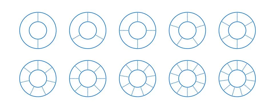 Donut chart segments set. Wheel diagrams pack. Blue outline ring sections and Stock-Illustration
