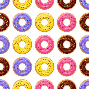 Donut color pattern. Glazed donuts design. Vector illustration Stock Illustration