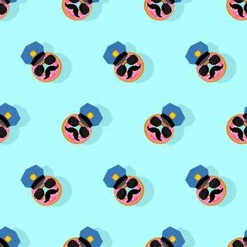Donut cop pattern seamless. Donut police officer background. vector texture Stock Illustration