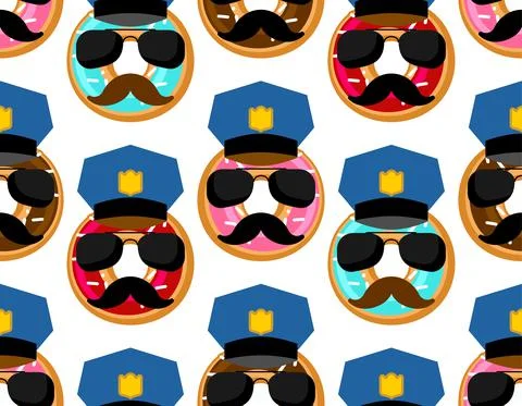 Donut cop pattern seamless. Donut police officer background. vector texture Stock Illustration
