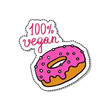 Donut doodle sticker icon, vector color illustration Stock Illustration