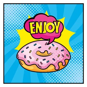 Donut with enjoy inside cloud pop art message Illustrazione stock