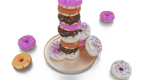 Donut fall on plate with white background Stock Footage 298970414