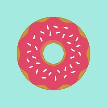 Donut Flat Design Dessert Icon. Cute, colorful and glossy donuts with pink glaze Stock Illustration