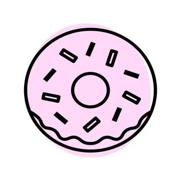 Donut flat icon. Pictogram for web. Line stroke. Isolated on white background Stock Illustration