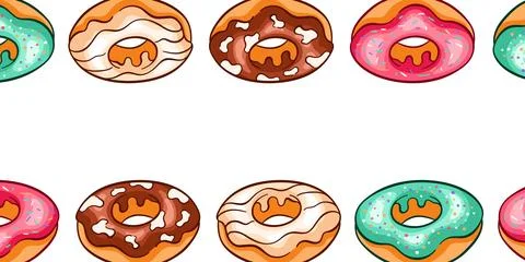 Donut frame sweet background. Doughnut Dessert Border in cartoon style. Stock Illustration
