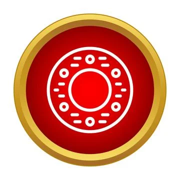 Donut icon in a red circular button with gold ring Stock Illustration