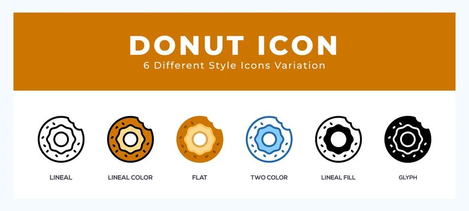 Donut icon set with different styles. Icons designed in filled. outline. fl.. Stock Illustration